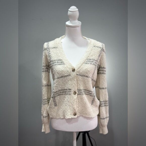 SALE! Cream Joie Windowpane Boucle Cardigan Sweater Size S VGUC - Picture 1 of 7